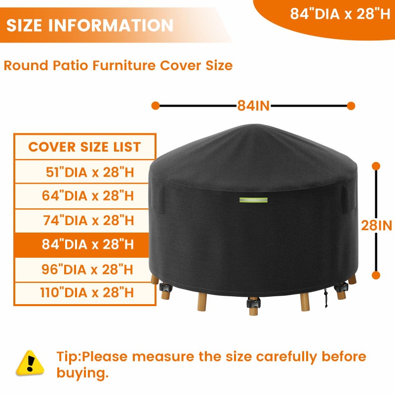 Yexcend 84 Inch Round Patio Furniture Covers with Support Pole, 800D Heavy Duty Waterproof Tear-Resistant Polyester Round Outdoor Table Cover - Image 2
